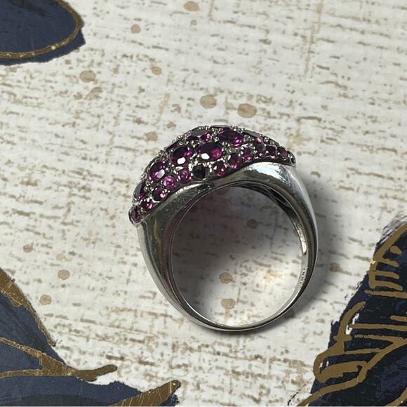 Estate Pink Rhodonite Stone Cluster 926 Sterling Silver Large Cocktail Ring D2 - Picture 8 of 9